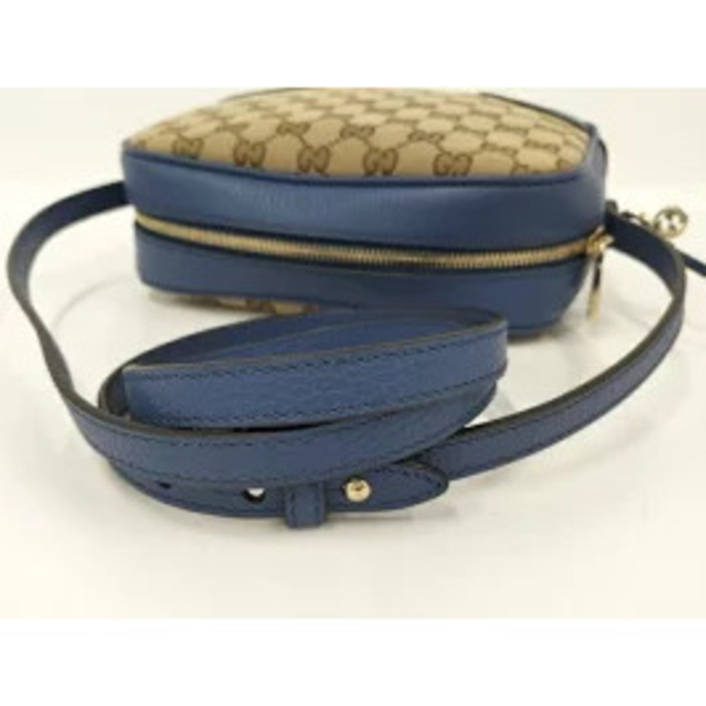 GUCCI Shoulder Bag GG Canvas Leather Beige Brown Blue - Picture 6 of 9